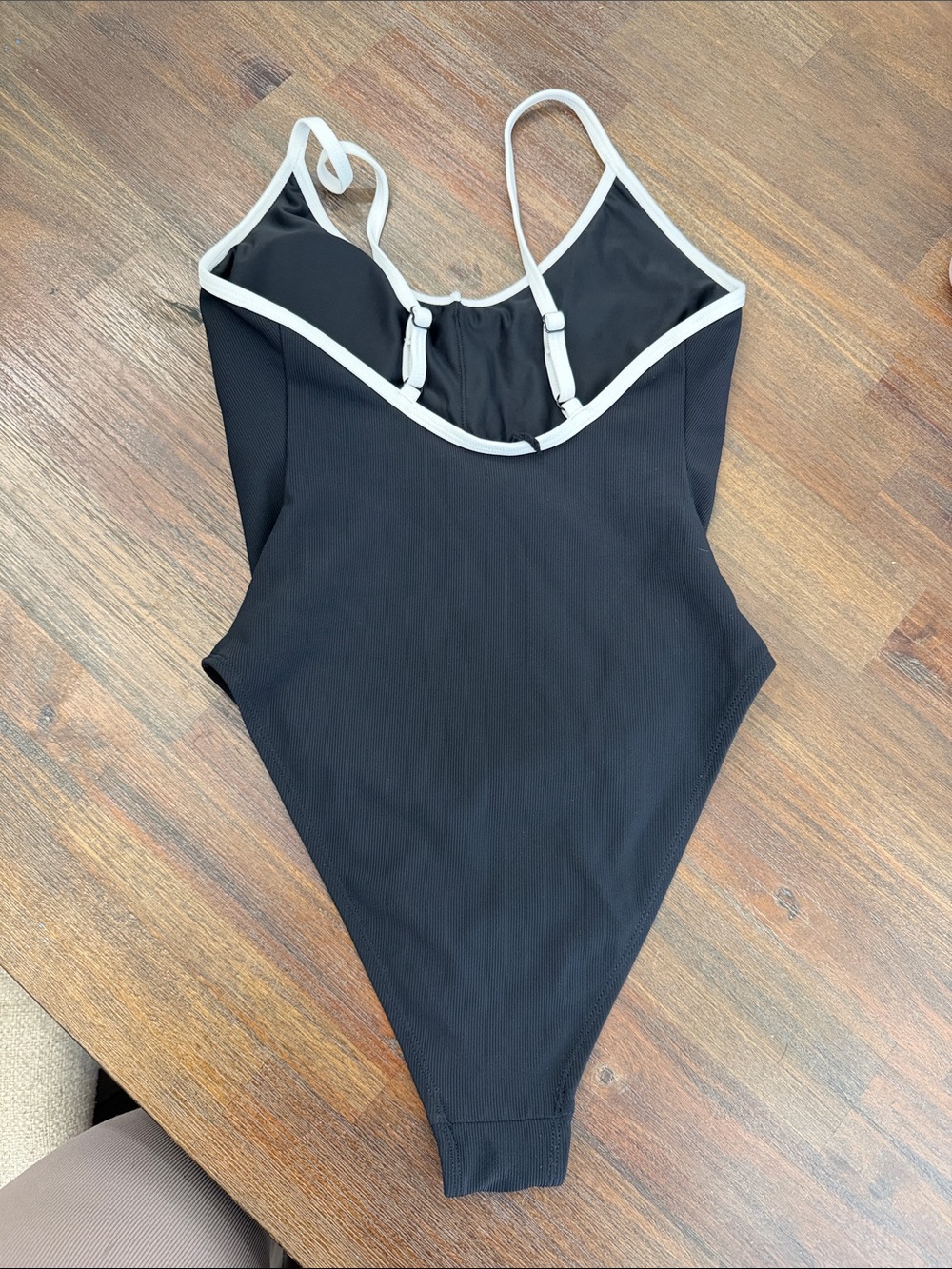 Classic Black One-Piece Swimsuit with White Trim - Picture 3 of 3